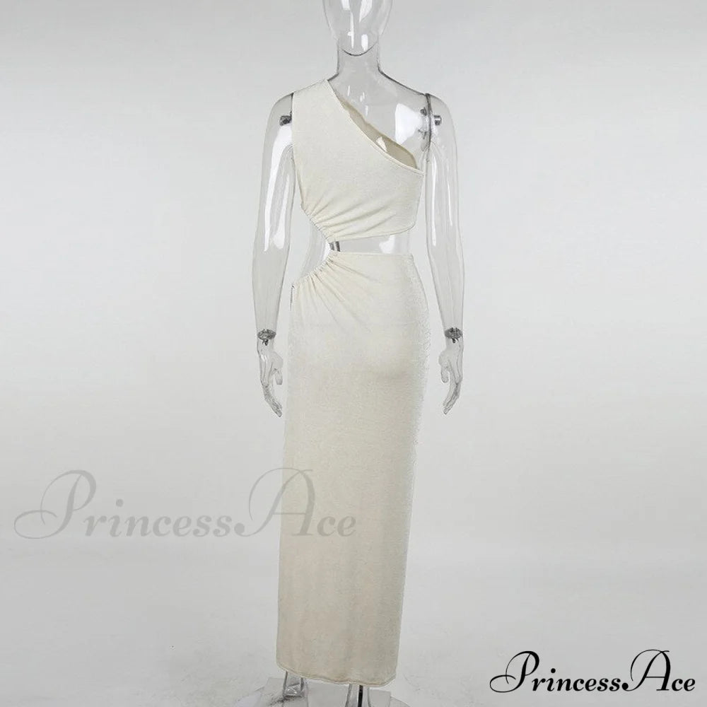 One Shoulder High Split Graceful O-Ring Long Maxi Dress
