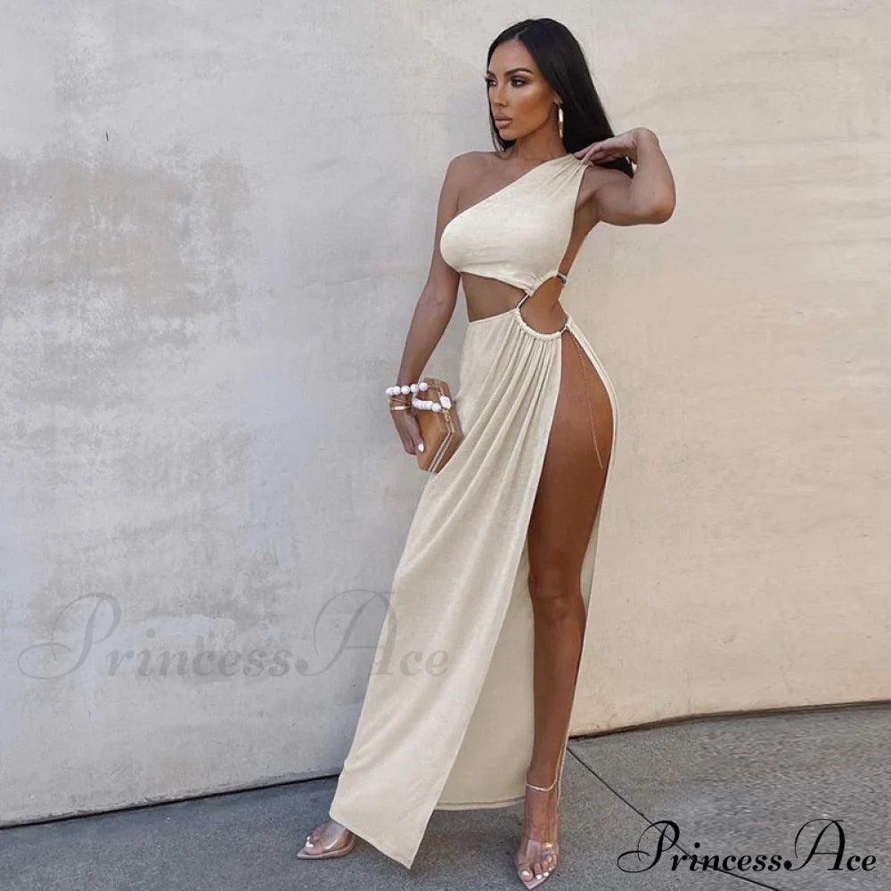 One Shoulder High Split Graceful O-Ring Long Maxi Dress