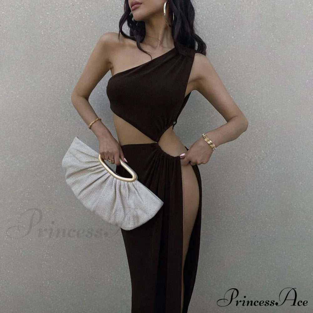 One Shoulder High Split Graceful O-Ring Long Maxi Dress
