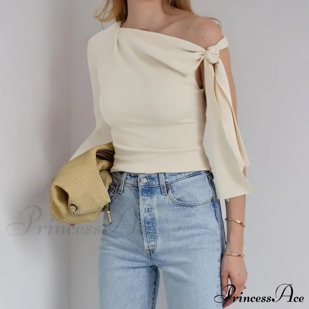 One Shoulder Long Charming Sleeve Tie Up Top Lace Tees