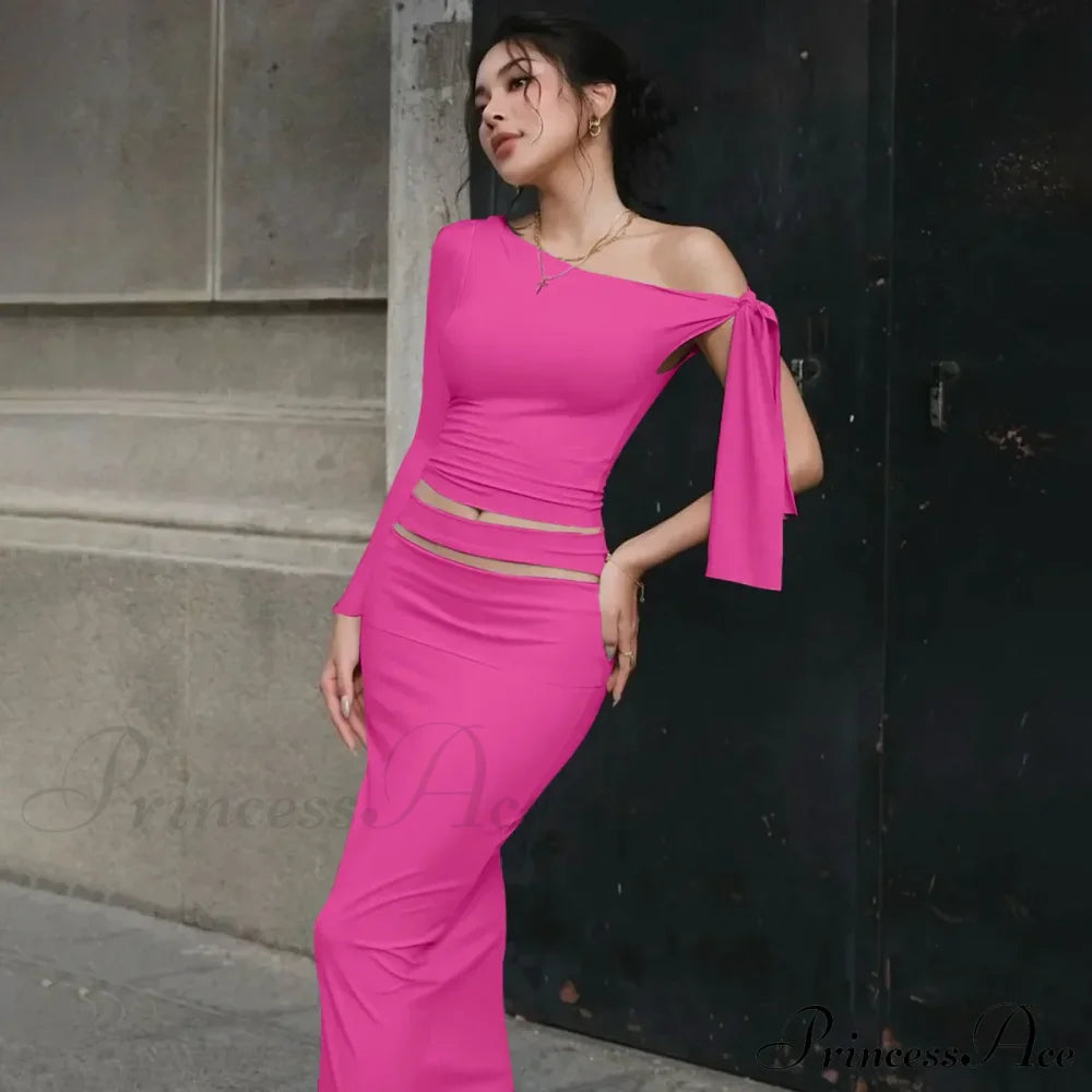 One Shoulder Long Charming Sleeve Tie Up Top Lace Tees