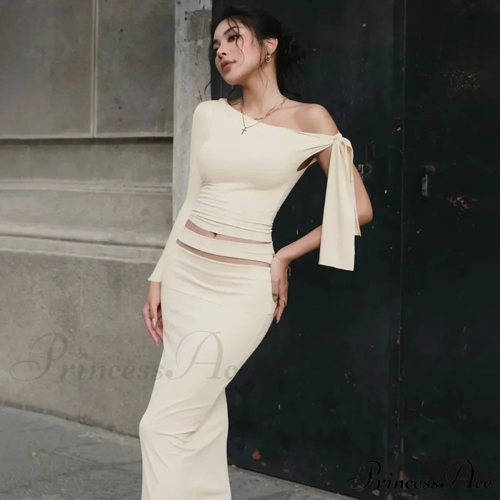 One Shoulder Long Charming Sleeve Tie Up Top Lace Tees