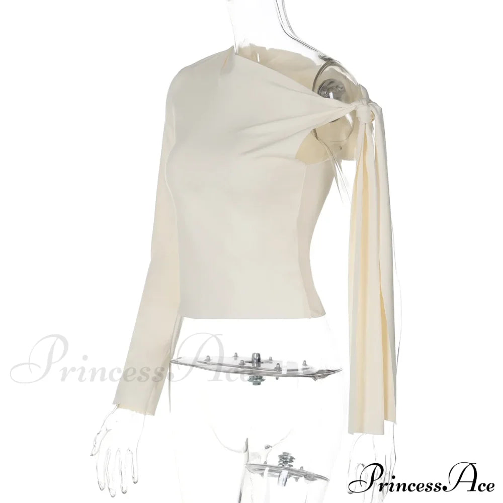 One Shoulder Long Charming Sleeve Tie Up Top Lace Tees