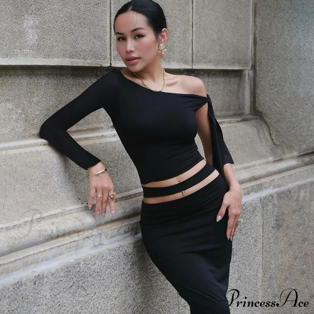 One Shoulder Long Charming Sleeve Tie Up Top Lace Tees