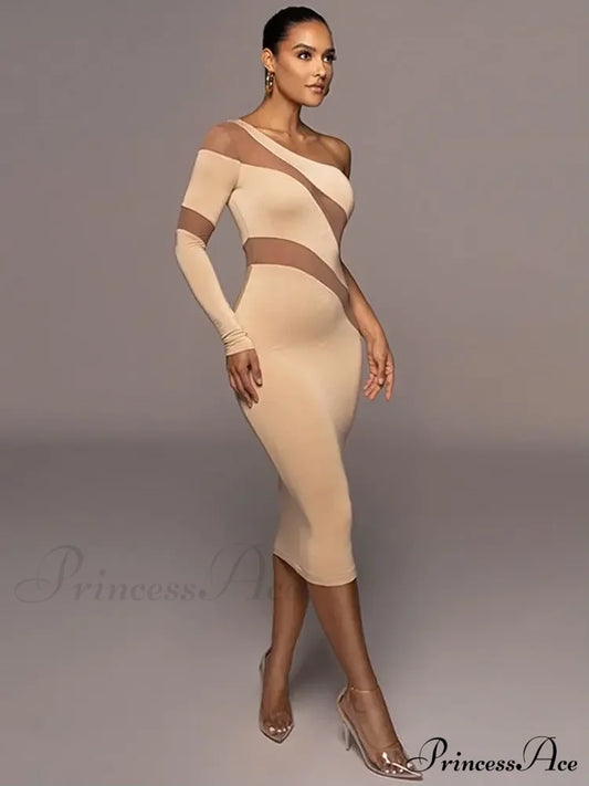 One Shoulder Mesh Maxi Dress