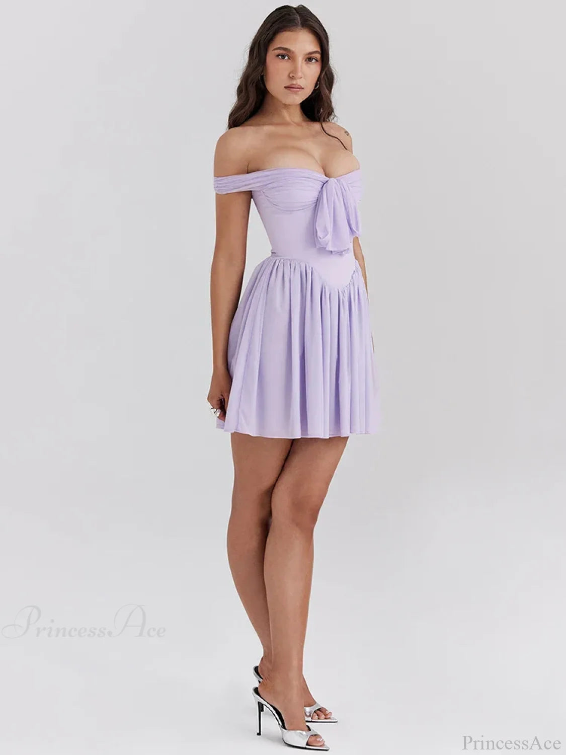 One-Shoulder Mesh Pleated Mini Dress minidress-250223