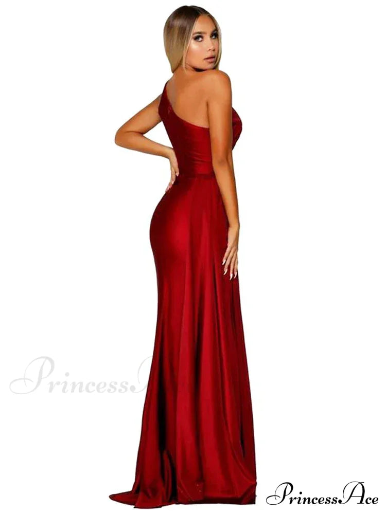 One-Shoulder Satin Hollow Out Party Dress Partydress-241208