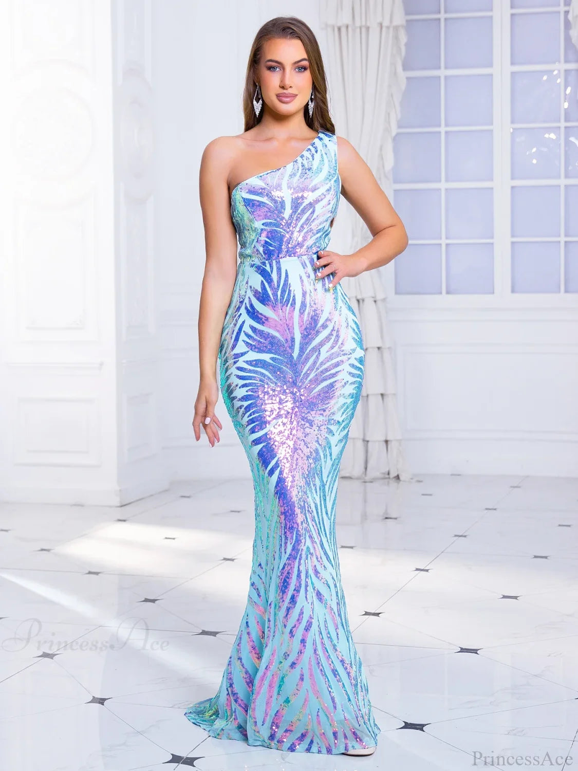 One-Shoulder Sequined Party Dress Blue / S Partydress-241208