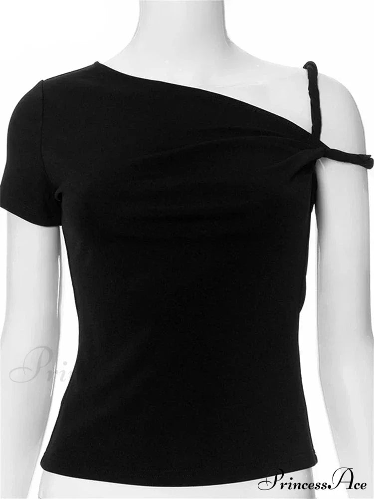 One Shoulder Stylish Twisted Sleeve Top Tank Tops