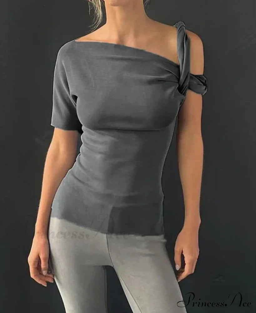 One Shoulder Stylish Twisted Sleeve Top Tank Tops