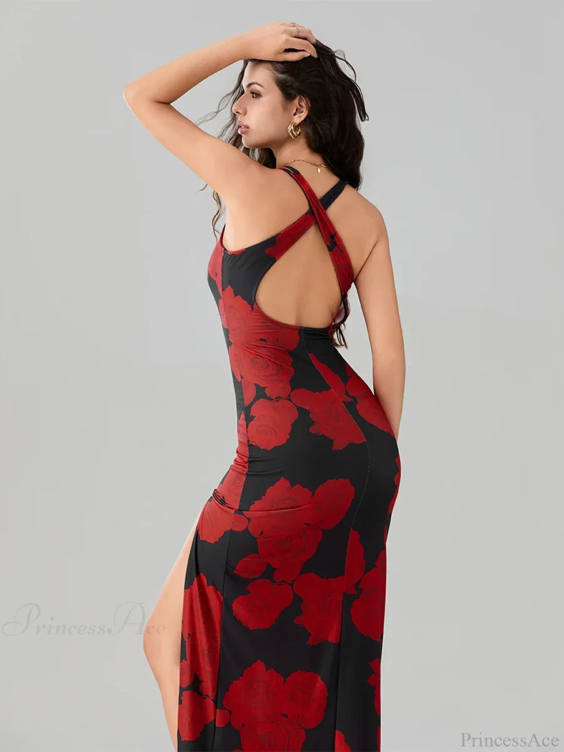 Open Back High Split Floral Print Bodycon Cami Club Floral Dress floraldress-250126