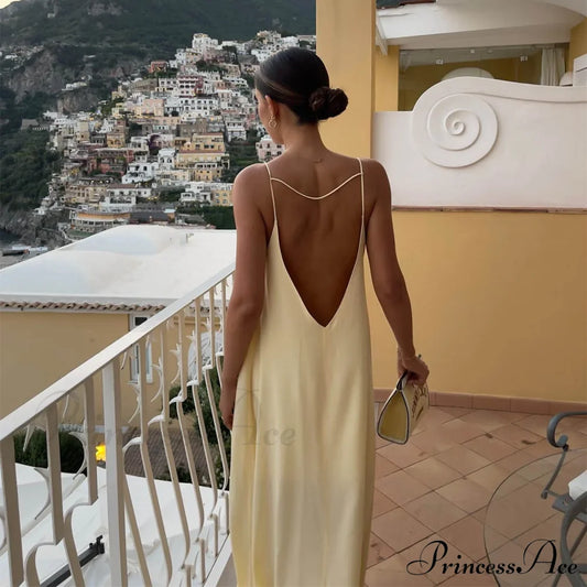 Open Back Sleeveless Slip Maxi Dress