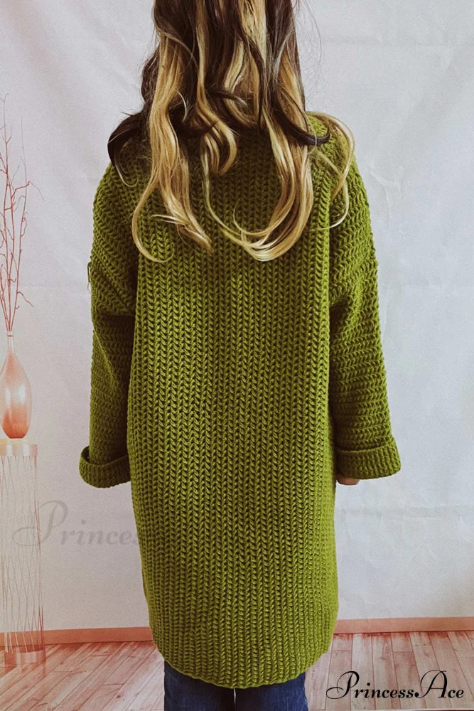 Open Front Cardigan With Large Pockets Green / L Cardigans