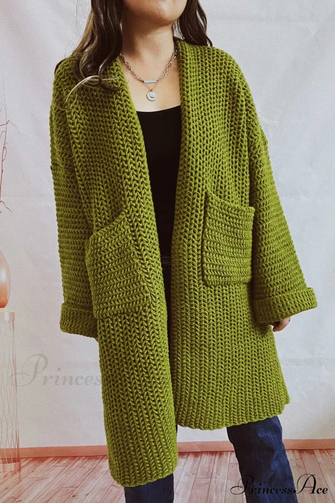 Open Front Cardigan With Large Pockets Green / M Cardigans