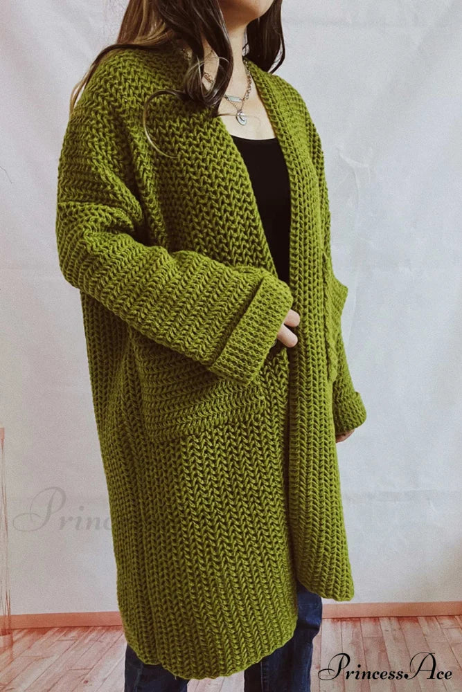 Open Front Cardigan With Large Pockets Green / S Cardigans