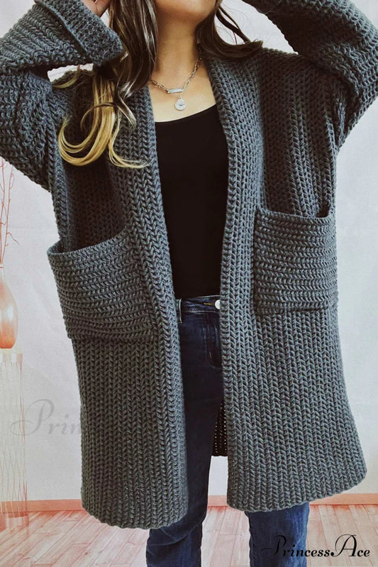 Open Front Cardigan With Large Pockets Grey / S Cardigans