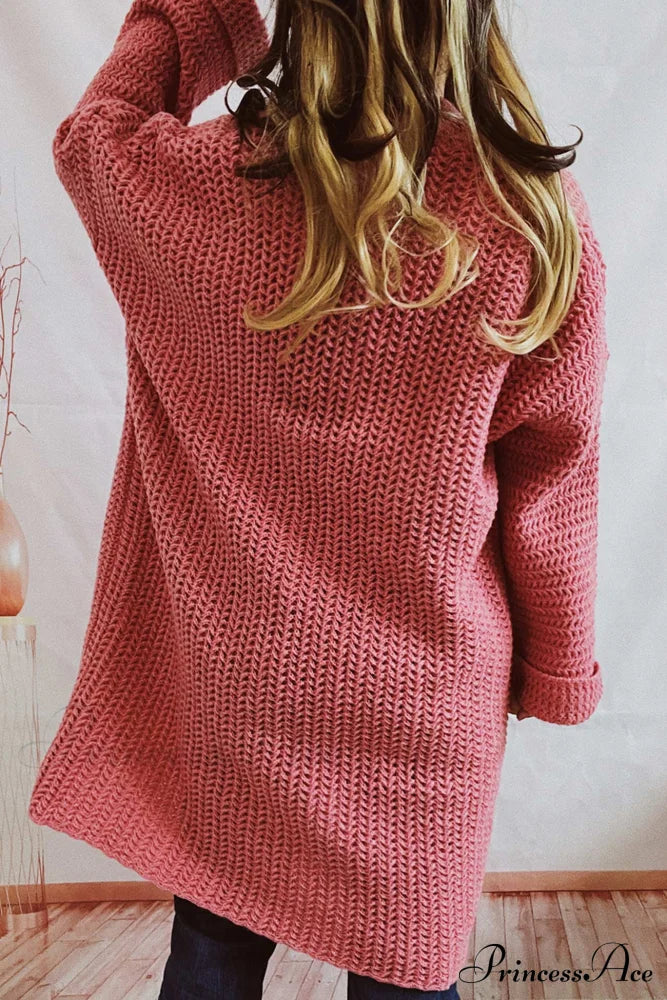 Open Front Cardigan With Large Pockets Pink / L Cardigans