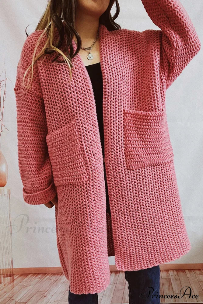 Open Front Cardigan With Large Pockets Pink / M Cardigans