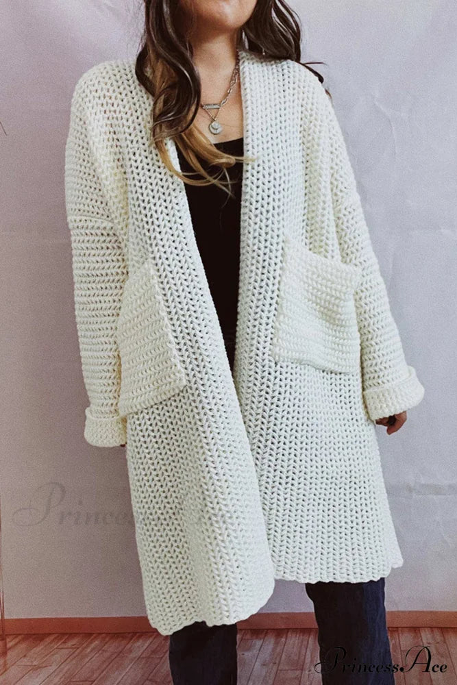 Open Front Cardigan With Large Pockets White / M Cardigans