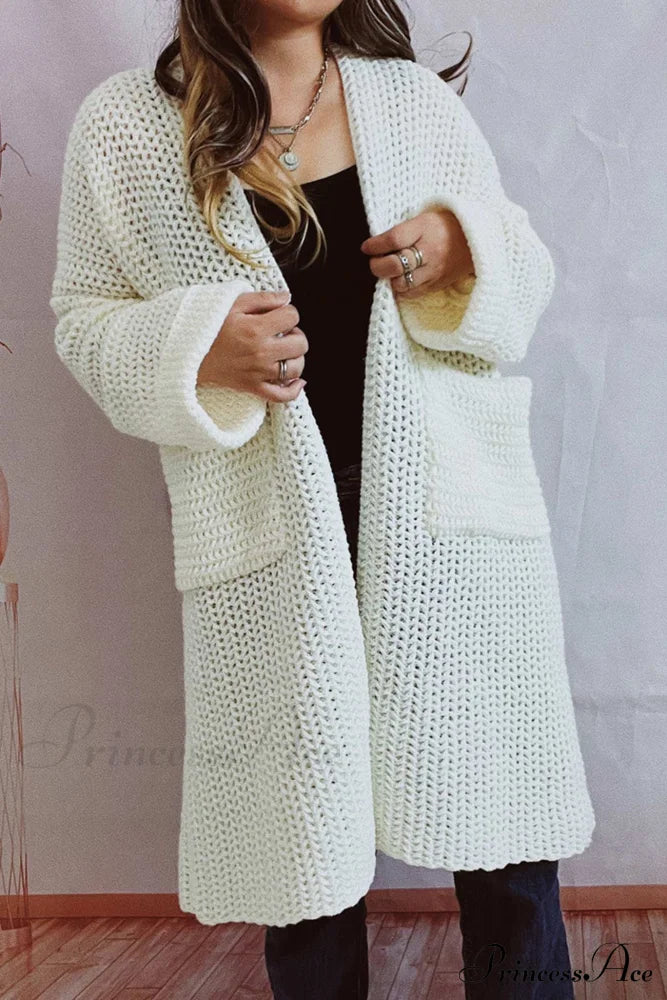 Open Front Cardigan With Large Pockets White / S Cardigans