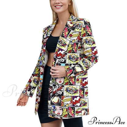 Open Front Long Sleeve Lapel Graphic Print Work Office Warm Chic Stylish Elegant Fashionable