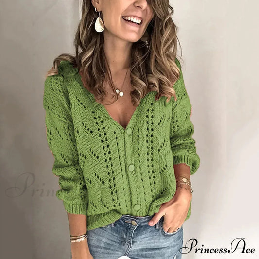 Women's Cardigan Open Knit Long Sleeve Green __stock:200 clothes refund_fee:1200 tops