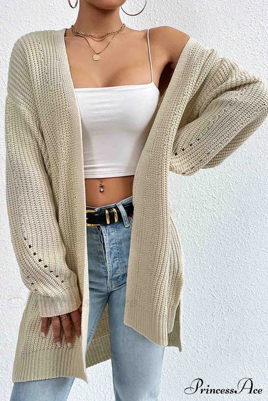 Open Mid-Length Front Cardigan Apricot / S Cardigans