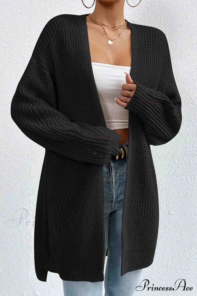 Open Mid-Length Front Cardigan Black / M Cardigans