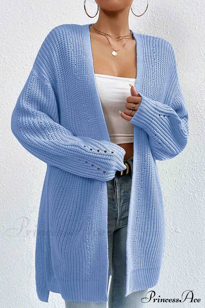 Open Mid-Length Front Cardigan Blue / M Cardigans