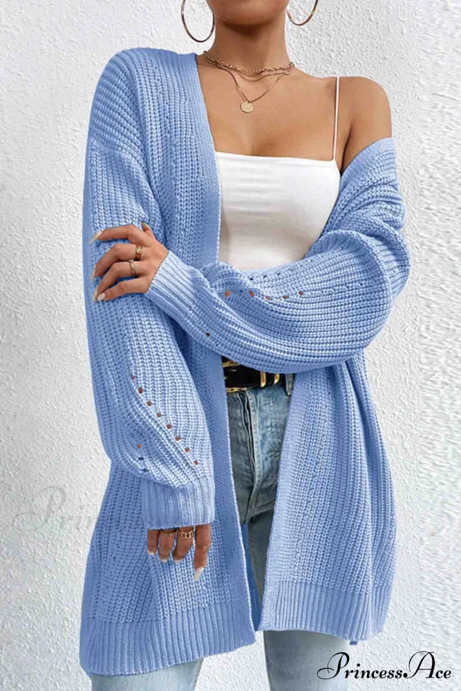 Open Mid-Length Front Cardigan Blue / S Cardigans