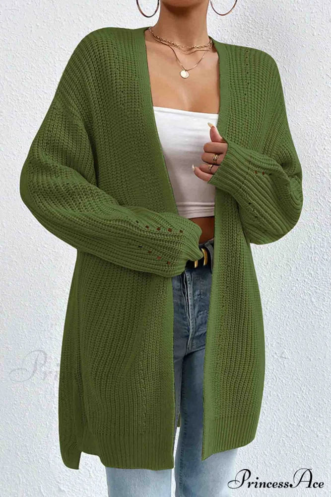 Open Mid-Length Front Cardigan Green / M Cardigans