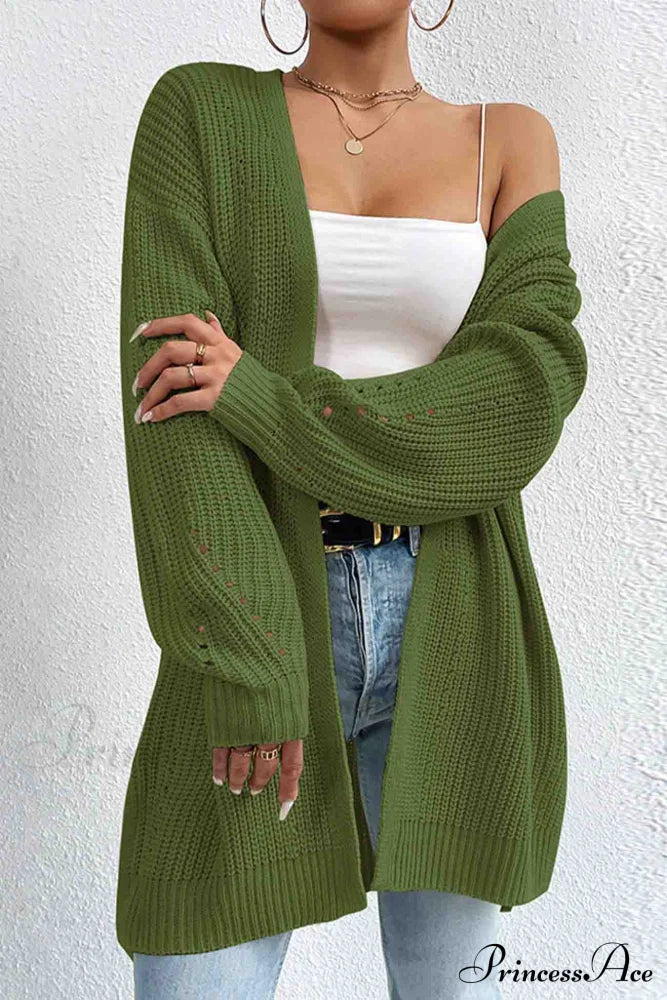 Open Mid-Length Front Cardigan Green / S Cardigans