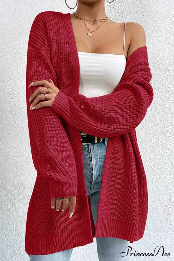 Open Mid-Length Front Cardigan Red / M Cardigans