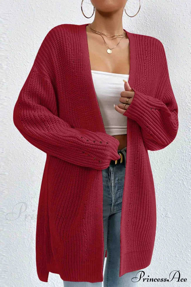 Open Mid-Length Front Cardigan Red / S Cardigans