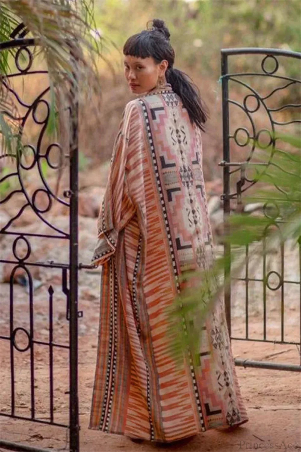 Orange Floral Cotton Kimono Beach Cover up Boho bohocoverup-250126