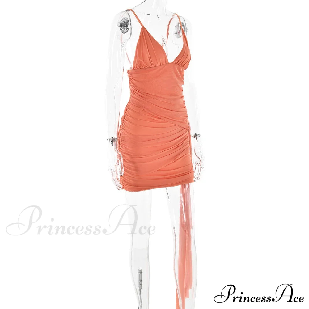 Orange V-Neck Bandage Charming Bodycon Mini Dress Mesh