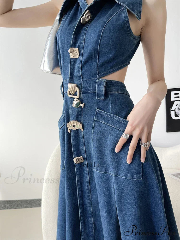 Out Denim Maxi Dress