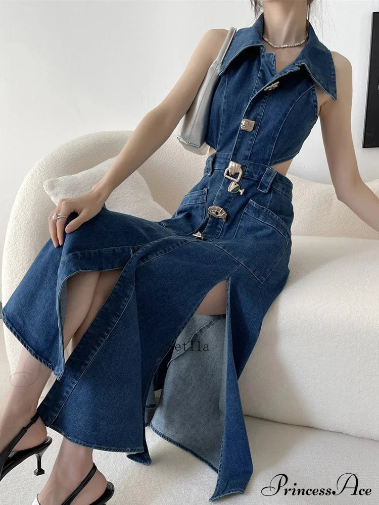 Out Denim Maxi Dress