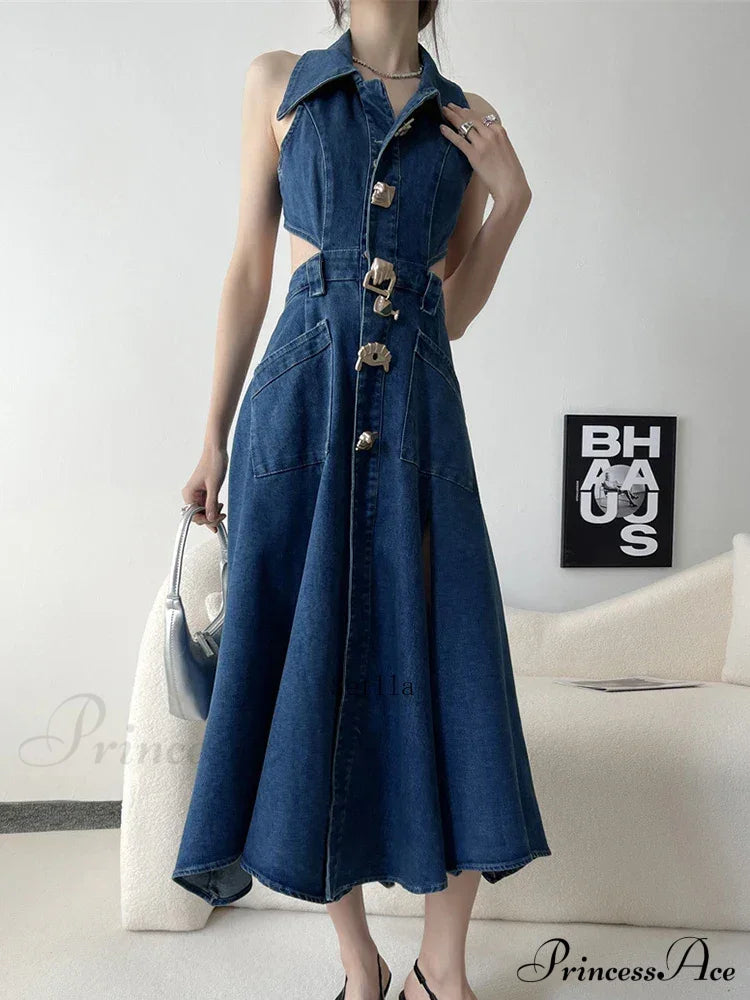 Out Denim Maxi Dress