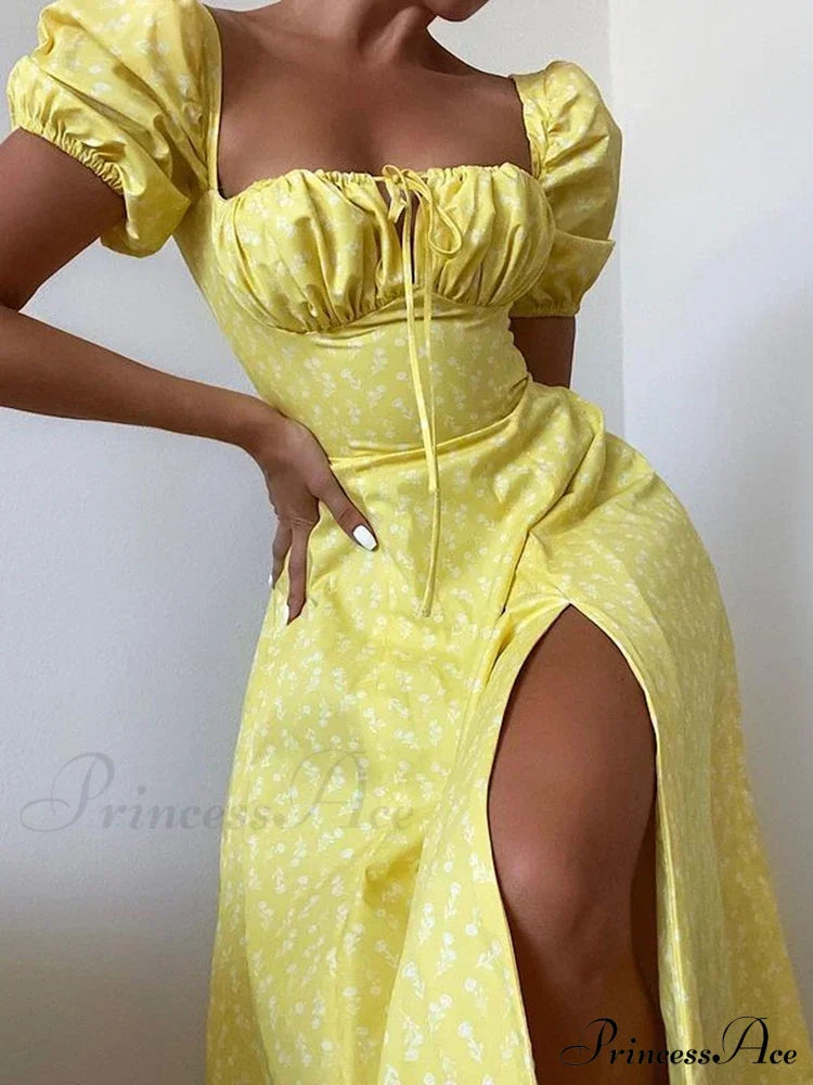 Out Lace Backless Bodycon Maxi Dress Dark Yellow / S