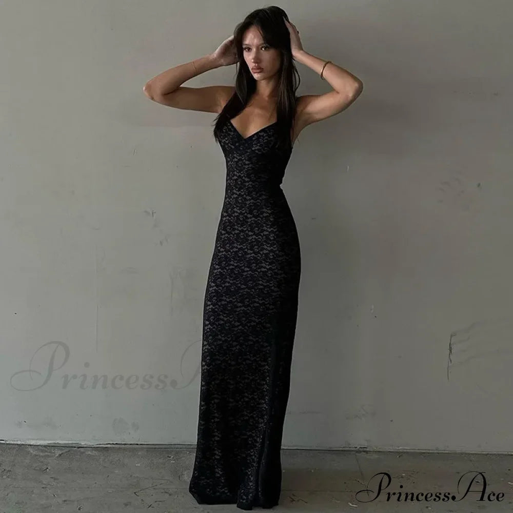 Out Lace Sheer Maxi Dress Black / S