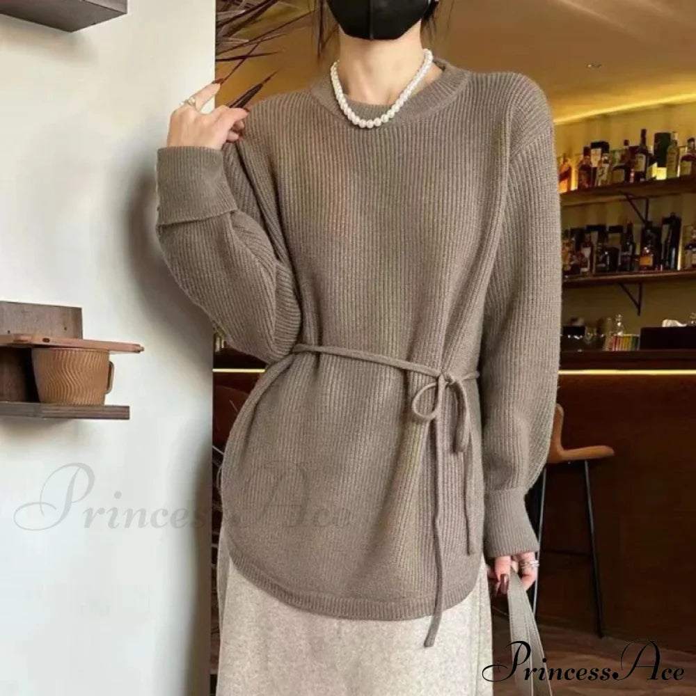 Oversize Thick Red Knitting Warm Casual Lantern Sleeve Christmas Sweater Khaki / One Size Sweaters-L