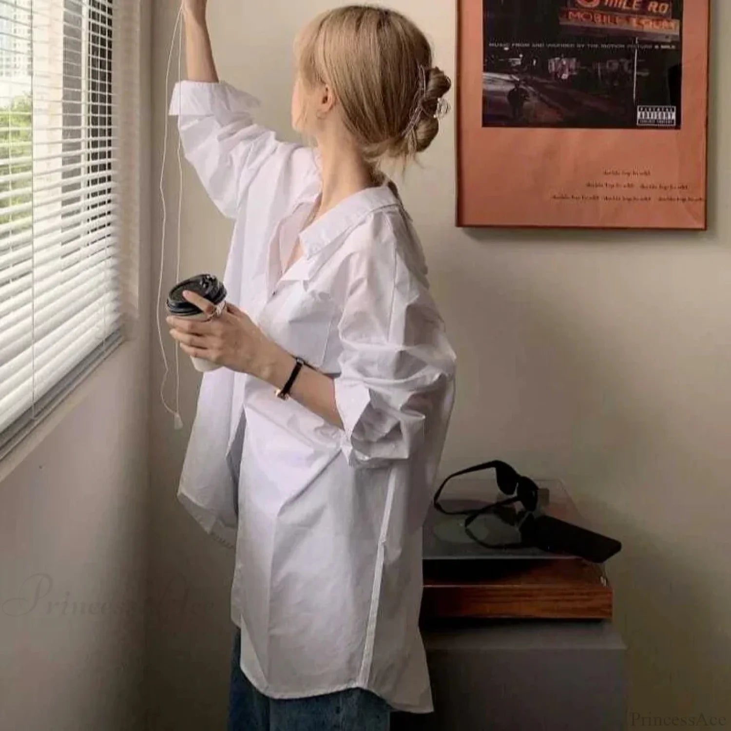 Oversized Bandage Long Sleeve Streetwear White Blouse blouse-250126