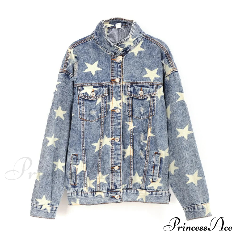 Oversized Blue Denim Jacket Beige / S