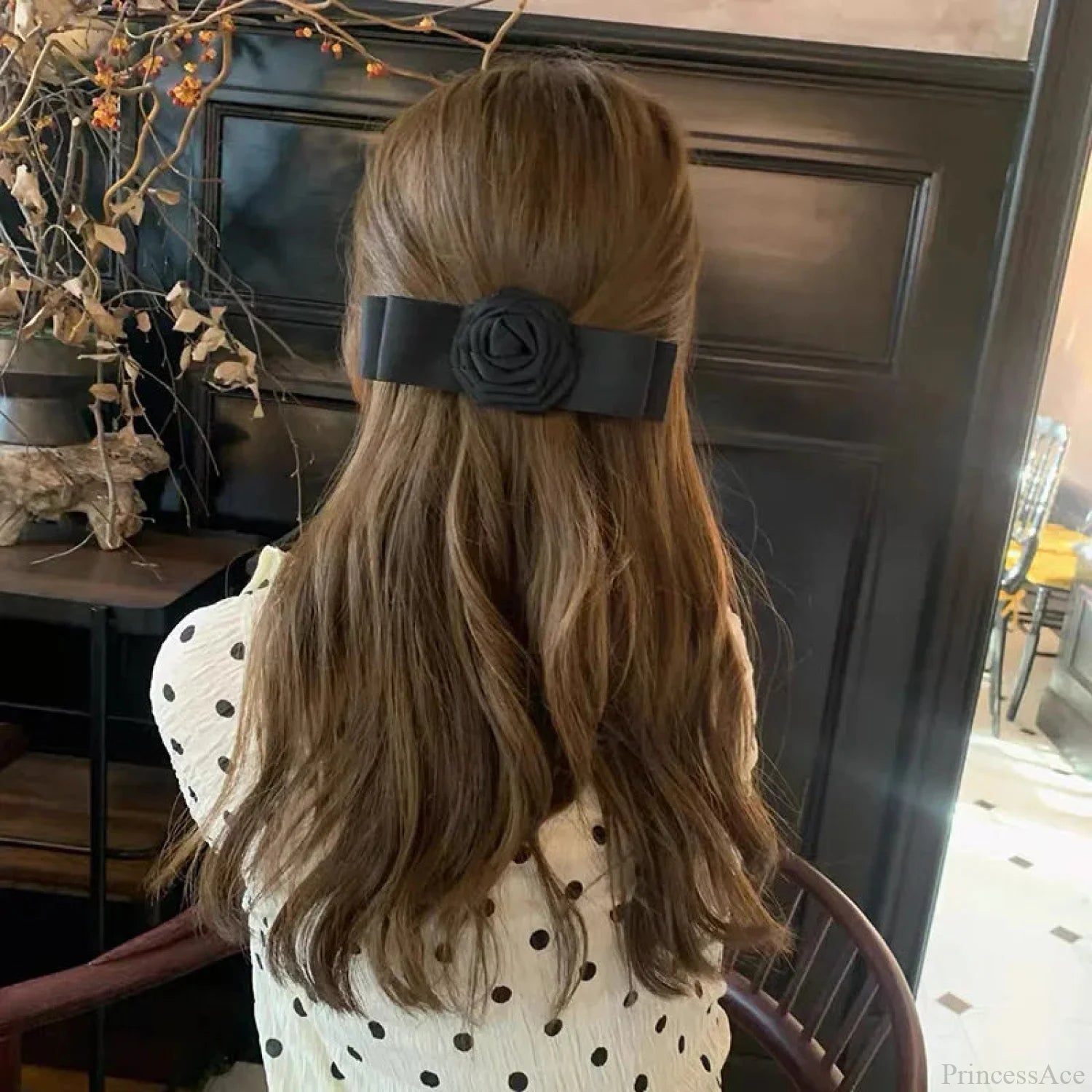 Oversized Bow Knot Fabric Rose Top Clip Hair Accessory For Christmas Accessories-L