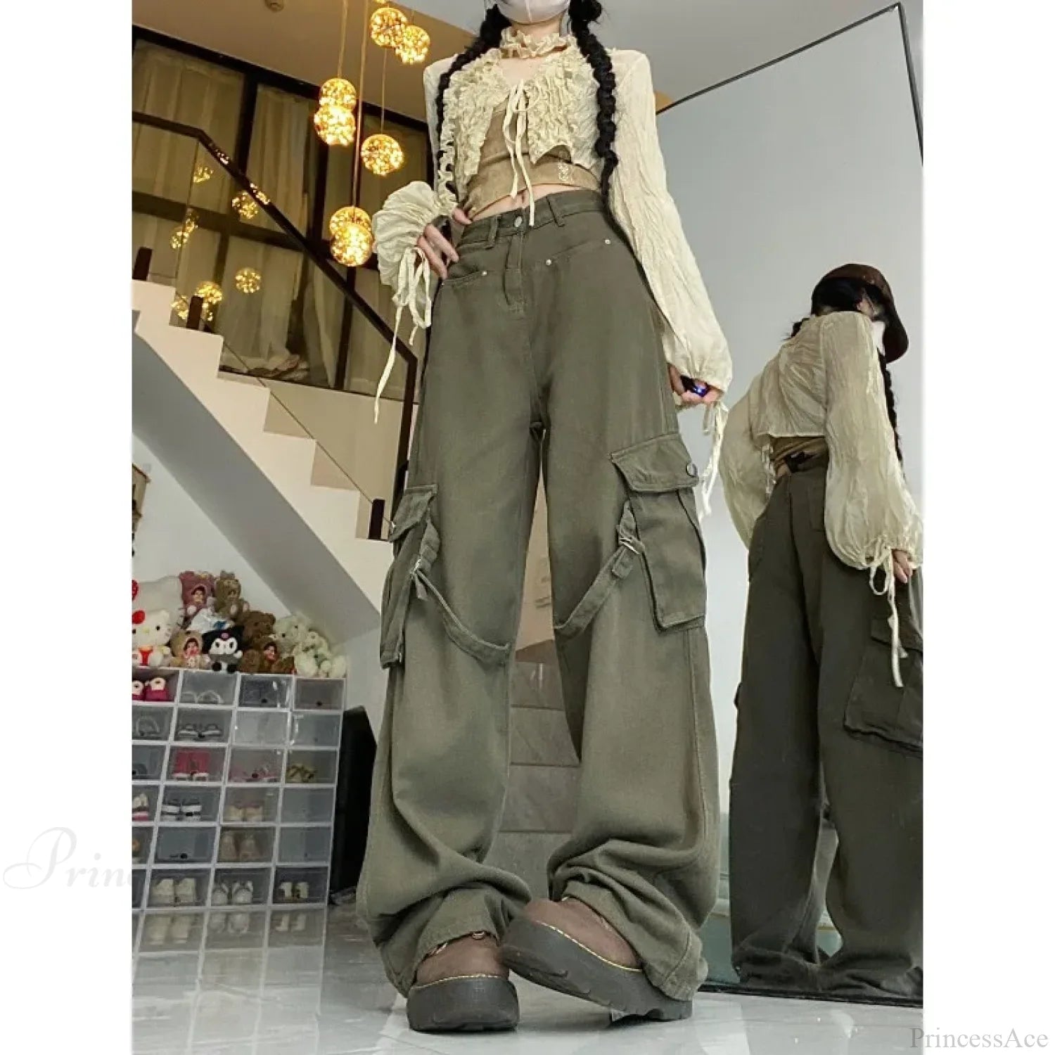 Oversized Cargo Denim Jeans Women Pants