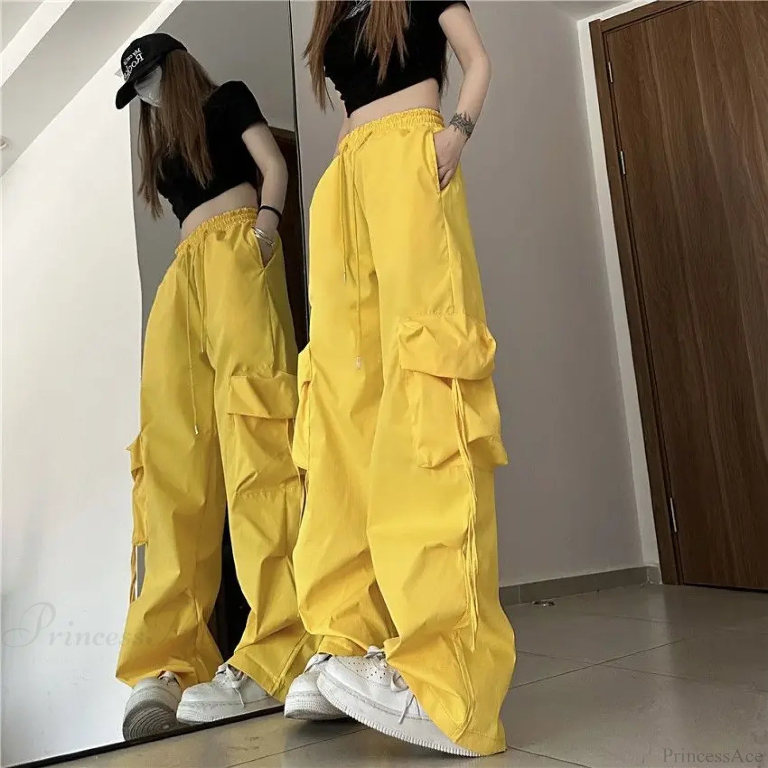 Oversized Cargo Streetwear Casual Pants Yellow / S