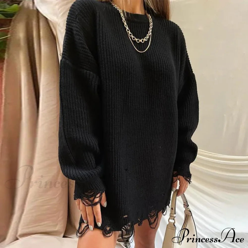 Oversized Casual Sexy Club Y2K Women Knitted Green O Neck Christmas Sweater Black / S Sweaters-L