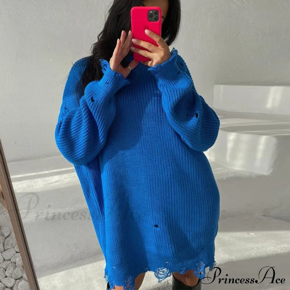 Oversized Casual Sexy Club Y2K Women Knitted Green O Neck Christmas Sweater Blue / S Sweaters-L