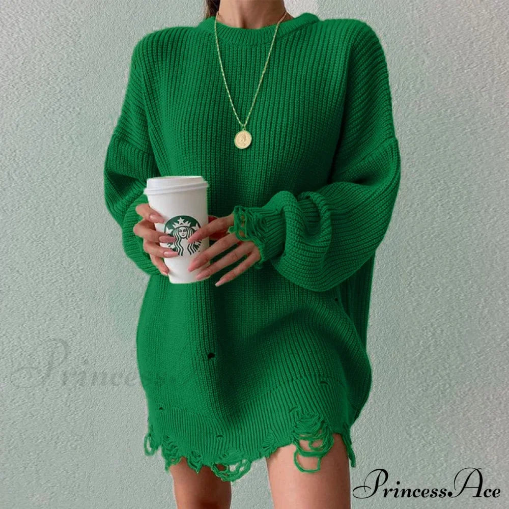 Oversized Casual Sexy Club Y2K Women Knitted Green O Neck Christmas Sweater Green / S Sweaters-L